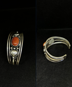 Exclusive Handmade Silver Cuff – Natural Stone Bracelet Red