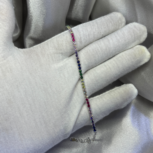 Vibrant Rainbow Tennis Bracelet – Silver 925 Riviera Elegance
