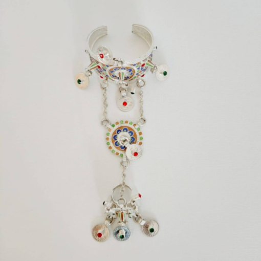 Amazigh Culture bracelet and ring in silver | Berber bracelet decorated with traditional ethnic motifs