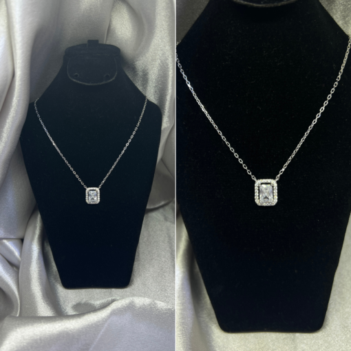 Silver Necklace Square | Elegant Zirconia Pendant for Women