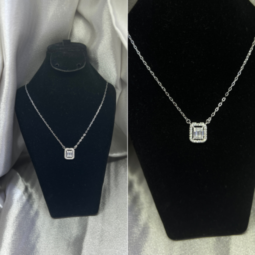Square Cubic Zirconia Necklace | Elegant Silver Pendant for Women