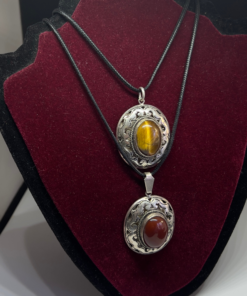 Vintage Tiger Eye Necklace | Handmade Berber Pendant in Silver
