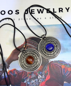 Boho Turquoise Necklace | Handmade Berber Pendant in Silver