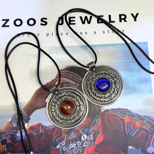 Boho Turquoise Necklace | Handmade Berber Pendant in Silver