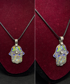 Moroccan Enamel Hamsa | Handmade Berber Necklace in Silver