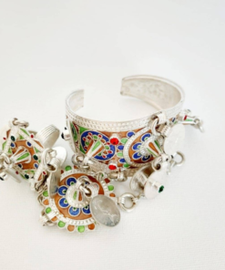 Amazigh Culture bracelet and ring in silver | Berber bracelet decorated with traditional ethnic motifs