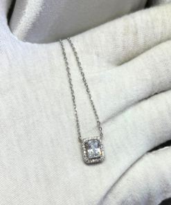 Silver Necklace Square | Elegant Zirconia Pendant for Women