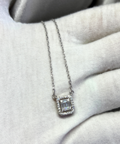 Square Cubic Zirconia Necklace | Elegant Silver Pendant for Women