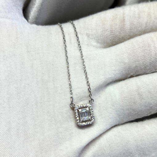 Square Cubic Zirconia Necklace | Elegant Silver Pendant for Women