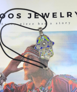 Moroccan Enamel Hamsa | Handmade Berber Necklace in Silver