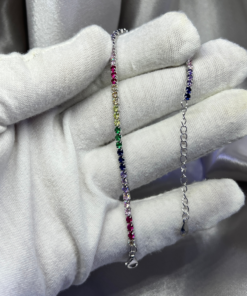 Vibrant Rainbow Tennis Bracelet – Silver 925 Riviera Elegance