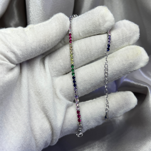 Vibrant Rainbow Tennis Bracelet – Silver 925 Riviera Elegance