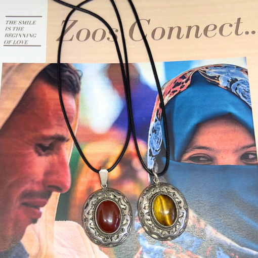 Vintage Tiger Eye Necklace | Handmade Berber Pendant in Silver