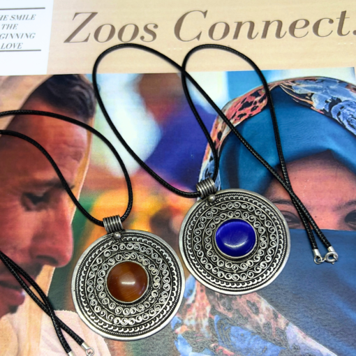 Boho Turquoise Necklace | Handmade Berber Pendant in Silver