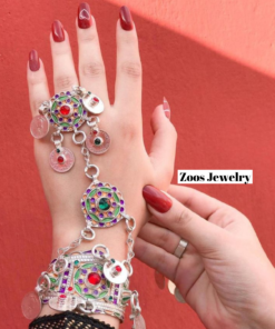 Amazigh Culture bracelet and ring in silver | Berber bracelet decorated with traditional ethnic motifs