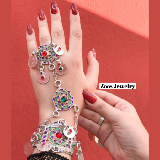 Amazigh Culture bracelet and ring in silver | Berber bracelet decorated with traditional ethnic motifs